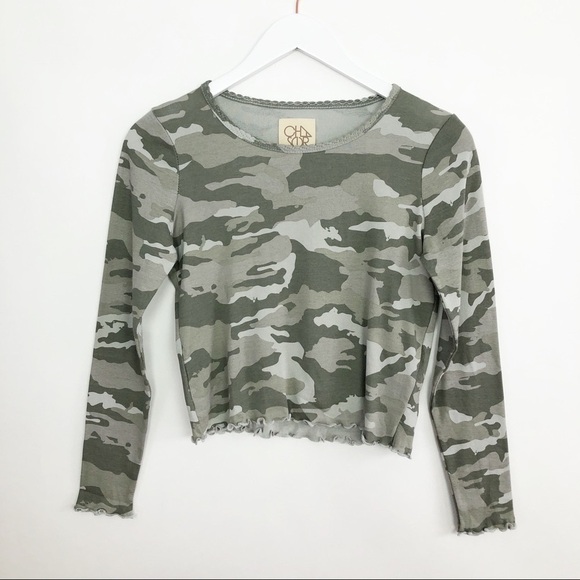 Anthropologie Camo Cropped Tee Long Sleeve Top XS - Picture 2 of 11